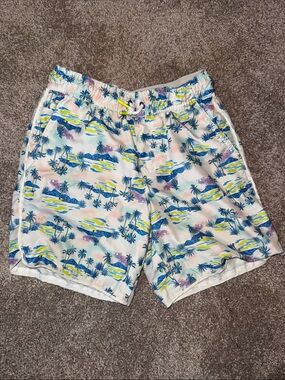 Cat & Jack Kids White Swim Trunks with Blue, Yellow & Pink Tropical Print